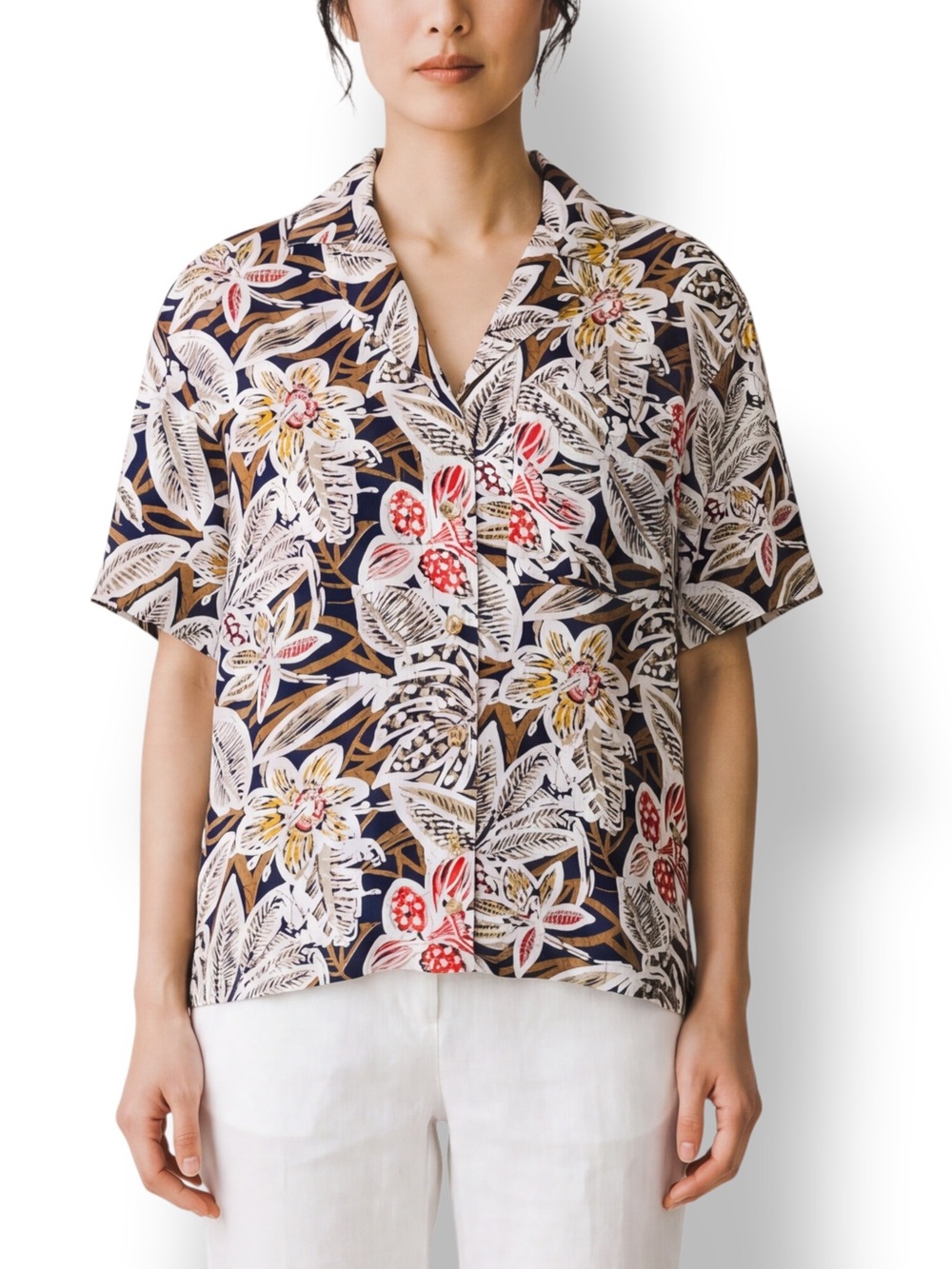 4/$20 Counterparts Tropical Print Button Front Blouse Multicolor Size 8
